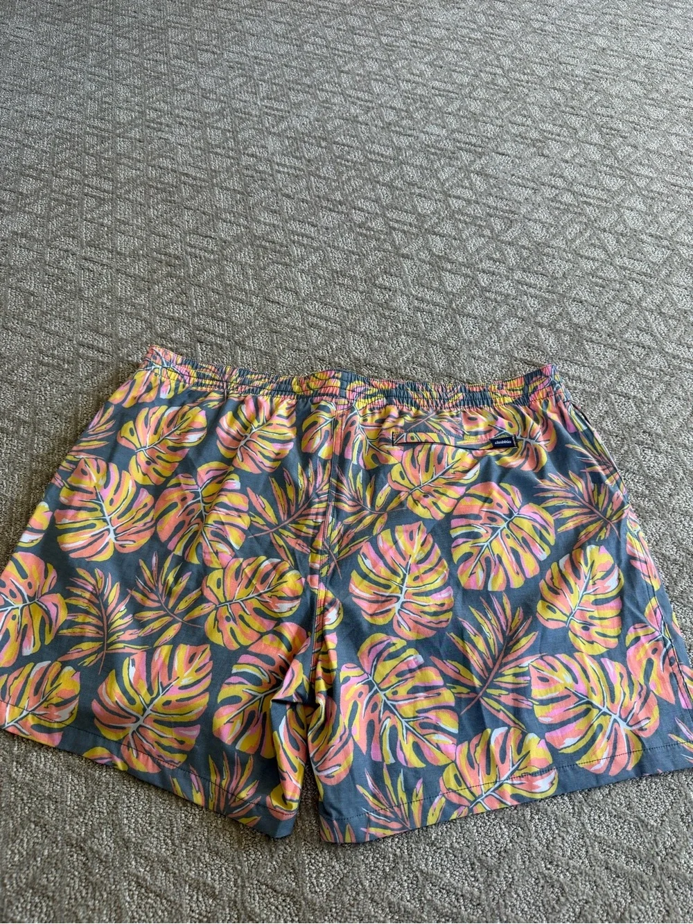 Chubbies Gray Swim Shorts with Pink & Yellow Tropical Print